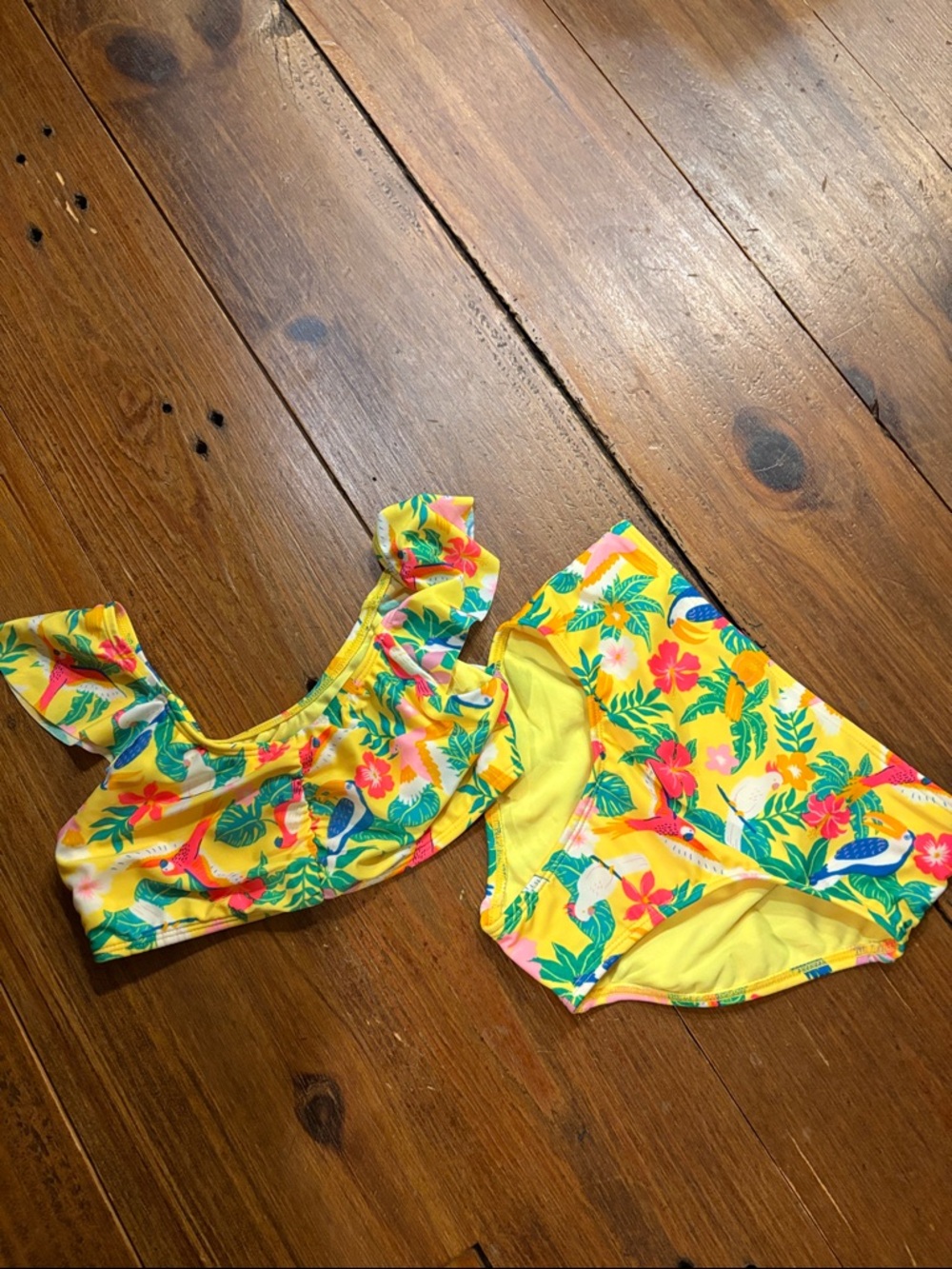 Cat & Jack Yellow Tropical Floral Girls' Bikini